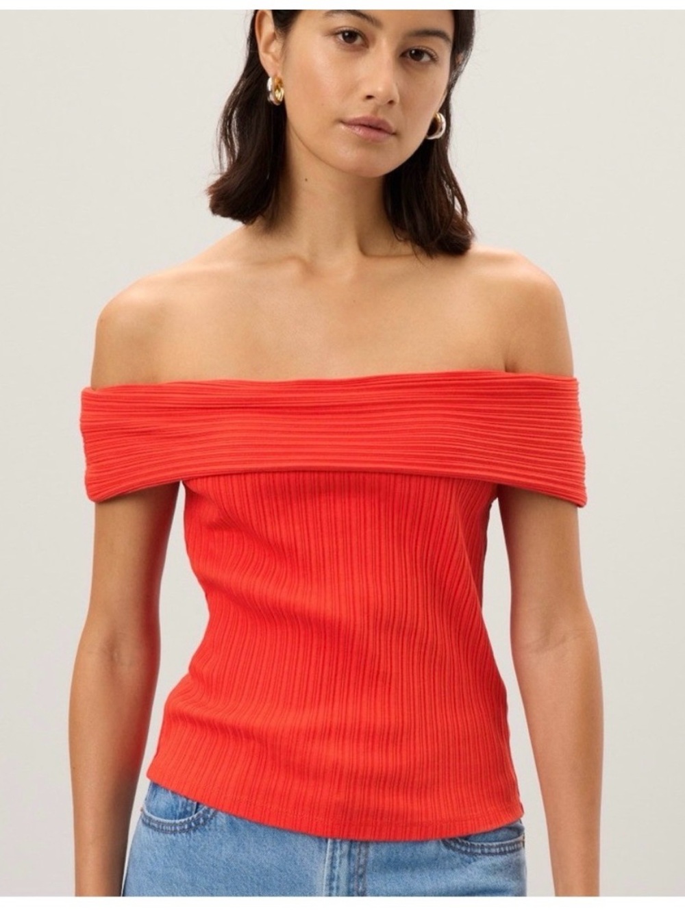 Madewell Off-the-Shoulder Ribbed Sweater - Red-Orange